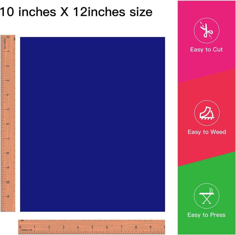 JANDJPACKAGING Royal Blue Heat Transfer Vinyl for T Shirts - 10 Pack Blue HTV Vinyl 12"x10" for Garments Bags and Other Fabrics - Image 4